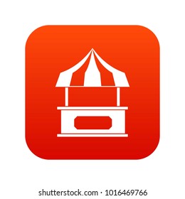 Store kiosk with striped awning icon digital red for any design isolated on white vector illustration