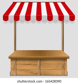 store  kiosk  with striped awning  - vector illustration