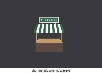 store kiosk with striped awning - vector illustration
