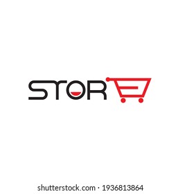 STORE letter with smiley and shopping cart logo design vector