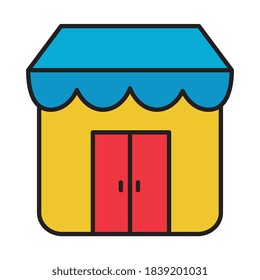 Shop-Linie und Füllstil-Icon-Design Shop-Supermarkt und Markt-Thema Vektorgrafik