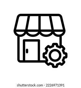 Store line icon illustration with gear. suitable for store repair icon. icon related to e-commerce. Simple vector design editable. Pixel perfect at 32 x 32