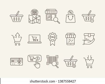 Store line icon set. Cart, order, checkout. Shopping concept. Can be used for topics like online shop, supermarket, retail