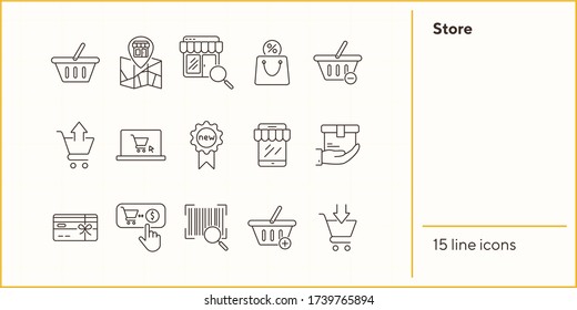 Store line icon set. Cart, order, checkout. Shopping concept. Can be used for topics like online shop, supermarket, retail