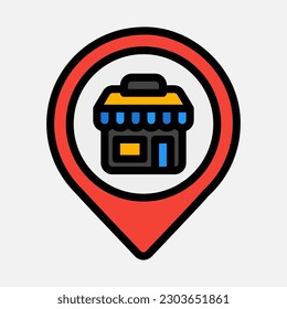 Store location icon in filled line style, use for website mobile app presentation