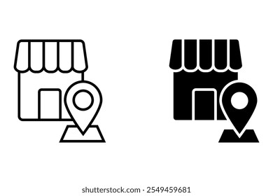 Conjunto de iconos de ubicación de tienda, signo de edificio de tienda. para concepto móvil y Diseño web. Ilustración vectorial sobre fondo blanco