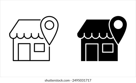 Diseño de conjunto de iconos de ubicación de tienda sobre fondo blanco.