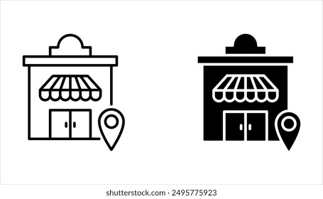 Diseño de conjunto de iconos de ubicación de tienda sobre fondo blanco. trazo editable
