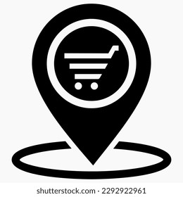 Store location icon. Supermarket location. Place on the map of outlets. Vector icon.