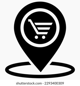 Store location icon. Supermarket location. Place on the map of outlets. Vector icon.