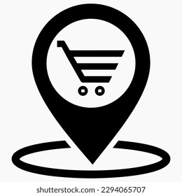 Store location icon. Supermarket location. Place on the map of outlets. Vector icon.