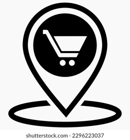 Store location icon. Supermarket location. Place on the map of outlets. Vector icon.