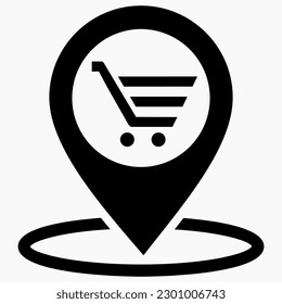 Store location icon. Supermarket location. Place on the map of outlets. Vector icon.