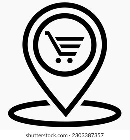 Store location icon. Supermarket location. Place on the map of outlets. Vector icon.
