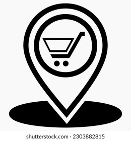 Store location icon. Supermarket location. Place on the map of outlets. Vector icon.