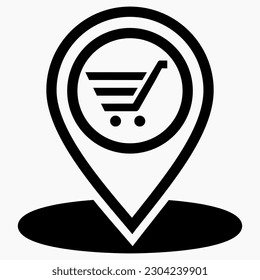 Store location icon. Supermarket location. Place on the map of outlets. Vector icon.