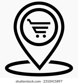 Store location icon. Supermarket location. Place on the map of outlets. Vector icon.