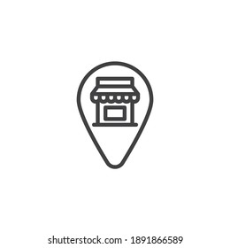 Icono de la línea de ubicación de almacenamiento. signo de estilo lineal para concepto móvil y diseño web. Icono del vector del contorno del pasador de ubicación de compras. Símbolo, ilustración del logotipo. Gráficos vectoriales
