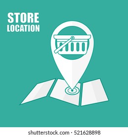 Store location with map in a flat style. Map pointer