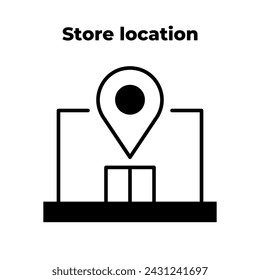 Store location. Shop market vector icon in black EPS 10. Building flat illustration. Trade sign, symbol. Online business concept. How to find us. Isolated on white, used for app, dev, web, element