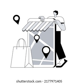 Store locator abstract concept vector illustration. GPS navigation, online map, store locations, corporate website menu bar, office locator, UI, web element, where to find us abstract metaphor.