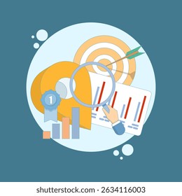 Concepto de localizador de tiendas. Encuentre ubicaciones rentables, inversiones estratégicas y perspectivas de ROI. Búsqueda de información en línea. Pantalla del dispositivo con ubicación y destino de pin local. Ilustración plana de estilo de dibujos animados