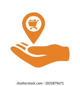 Store, locator, gps icon. Orange color vector EPS.