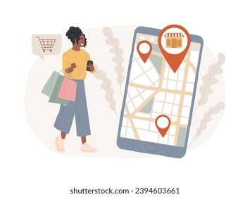 Almacenar ilustración vectorial de concepto aislado localizador. navegación GPS, mapa en línea, ubicaciones de tiendas, barra de menús de sitios web corporativos, localizador de oficina, interfaz de usuario, elemento web, donde encontrarnos concepto de vector.