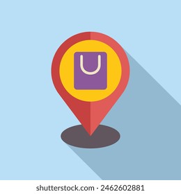 Icono de pin del mapa del localizador de la tienda Vector plano. Cerca del punto de encuentro. Flecha de insignia
