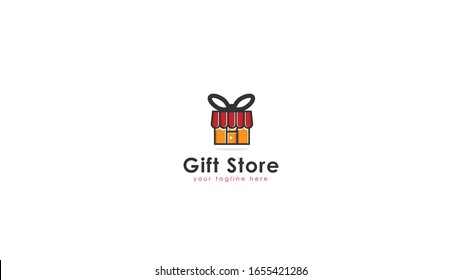 Ladenlogo kombiniert mit Geschenken, Logo-Design der Vektorillustration