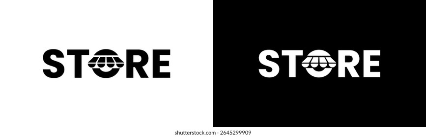 Store Logo design. Modern wordmark Store with shop roof logo design. In black and white version vector illustration.