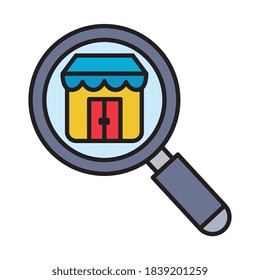 guardar en línea lupe y rellenar estilo diseño de iconos de icono de Ver supermercado y tema de mercado Ilustración vectorial