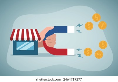 Store with magnet in hand and attracts a lot of gold coins.
