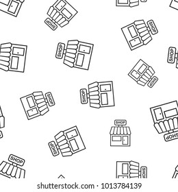 Store mall building seamless pattern background. Business concept vector illustration. Shop market symbol pattern.