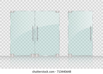 Store, Mall glass doors for market and boutique. Glass doors isolated on transparent background. vector illustration EPS 10