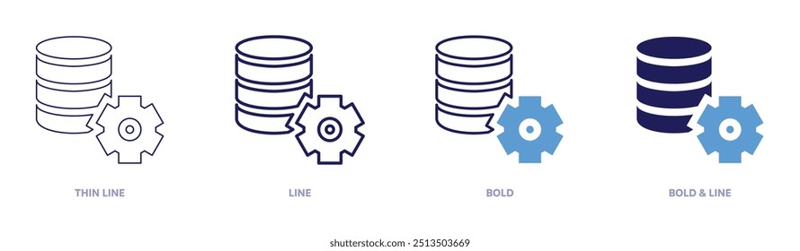 Ícone do gerenciador de armazenamento em 4 estilos diferentes. Linha fina, Linha, Negrito e Linha Negrito. Estilo duotônico. Traçado editável.