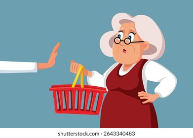 
Store Manager Rejecting a Customer in Supermarket Vector Illustration. Grocery store staff have the right to select their customers 