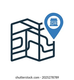 Almacenar, asignar, icono de ubicación. Ilustración vectorial simple editable.