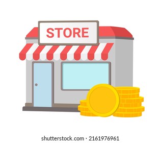 store and market illustration set. supermarket, shop, building, e-commerce. Vector drawing. Hand drawn style.