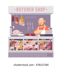 Store meat. Vector illustration.