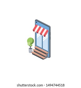 Store mobile phone. Vector 3d isometric, color web icons set, new flat style. Creative illustration design, idea for infographics.