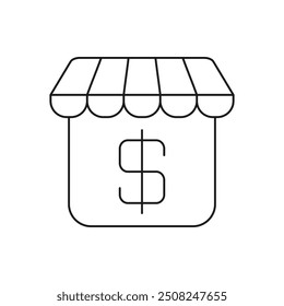 Store with money symbol. E-commerce icon line style isolated on white background. Vector illustration