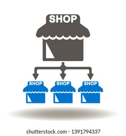 Store network franchise icon vector. Marketing franchising shop networking logo.