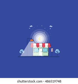 Store at the night landscape vector illustration outline
