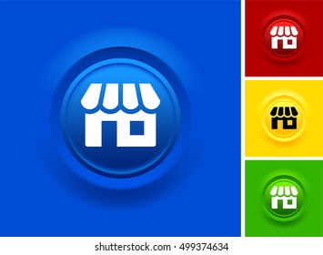 Store on Blue Bevel Round Button