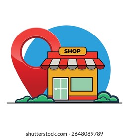 Store on The Map with Gps Navigation. GPS Navigation and Store Locations. Shop with Location Icon Vector Illustration. Shop Location Concept Design