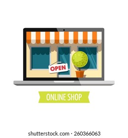 Store online. Online shopping concept. Vector illustrations in flat style.
