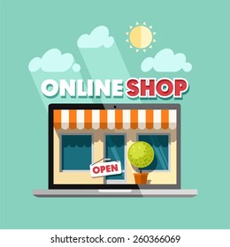 Store online. Online shopping concept. Vector illustrations in flat style.