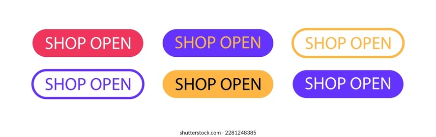 The store is open. Flat, color, set of banners shop is open. Vector illustration.