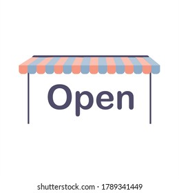 Store opened after quarantine. We reopened. Enter only with a mask. Inscription Open. All grazes start working again after quarantine. Ready for sales. Shopping start. Business. Vector illustration.